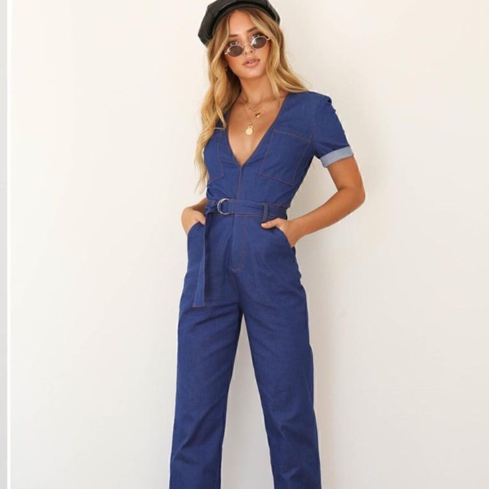 TIGER MIST Blue Mist Belted Short Sleeve Fitted Jumpsuit NEW WITH TAGS